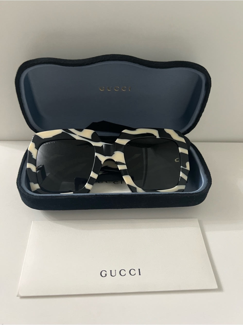 Gucci New limited edition Zebra Black and Cream Patterned oversized sunglasses.
